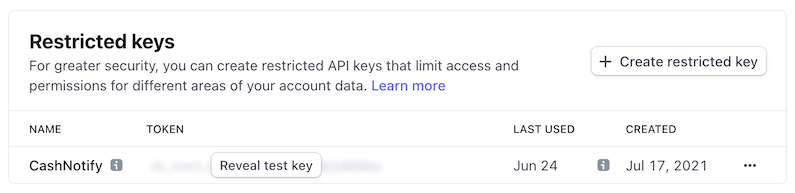Stripe's restricted API key